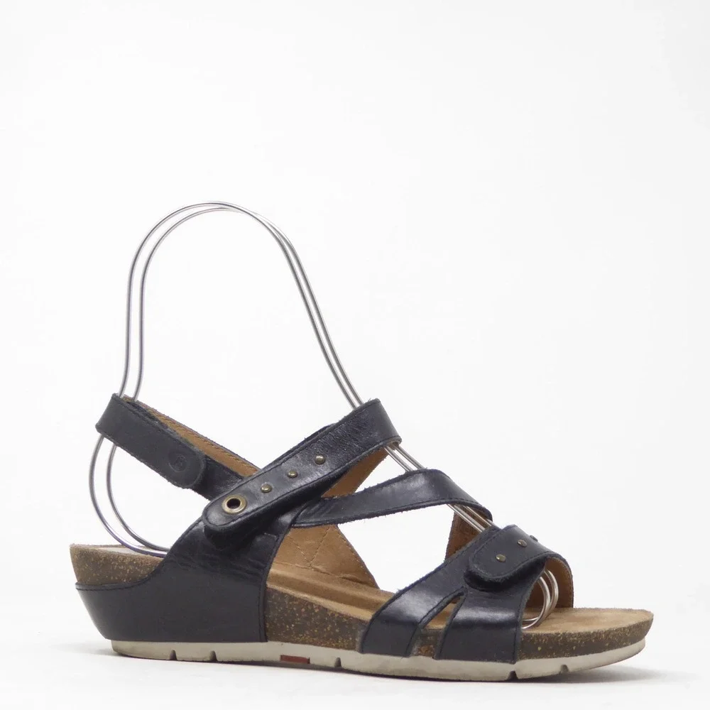 Josef Seibel Hailey 33 Womens Sandals Black Leather Strappy Low Wedge 38 / 7-7.5